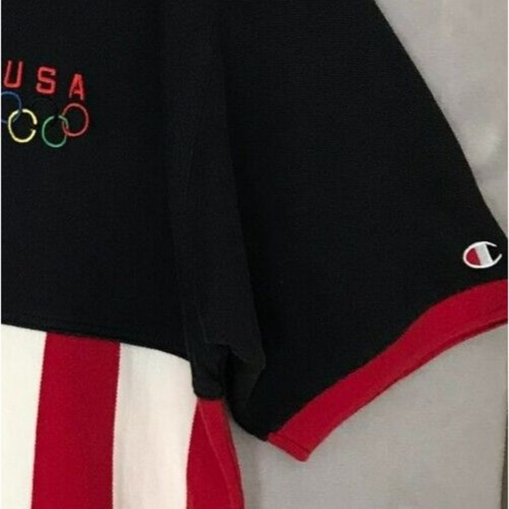 Vintage 90s Champion Men's Polo Shirt USA Olympic Embroidered Logo‎ Striped XL - Picture 2 of 6